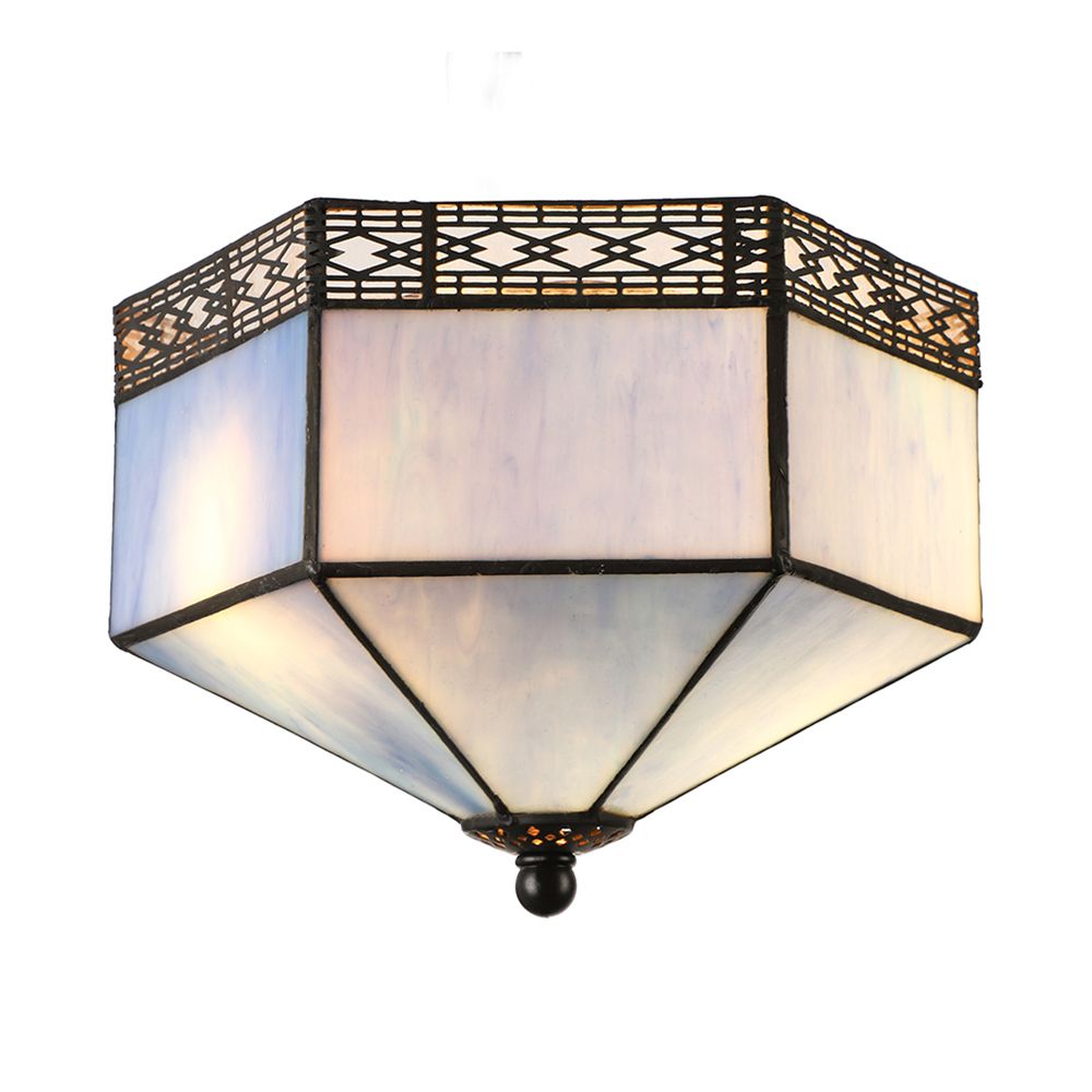 Plafonnier bleu pour chambre à coucher, 2 lumières, luminaire Tiffany encastré avec abat-jour géométrique en verre artistique