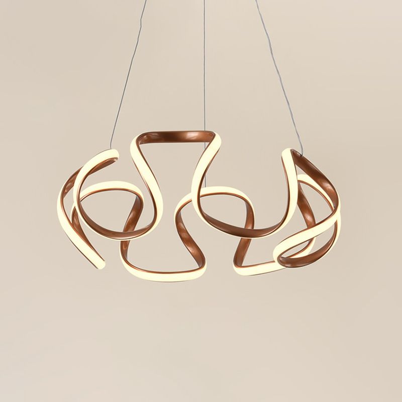 Curvy Circle Pendant Lighting Modernist Metallic LED Brown Chandelier Pendant Light