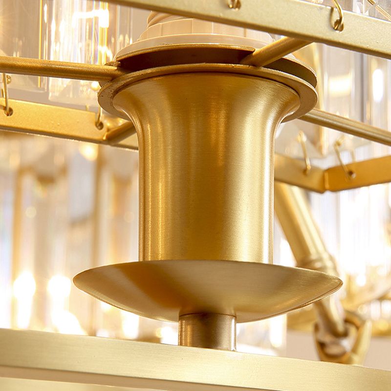 Polished Brass Round Chandelier Lighting Fixtures with 15" Adjustable Cord Modern Clear Crystal Pendant