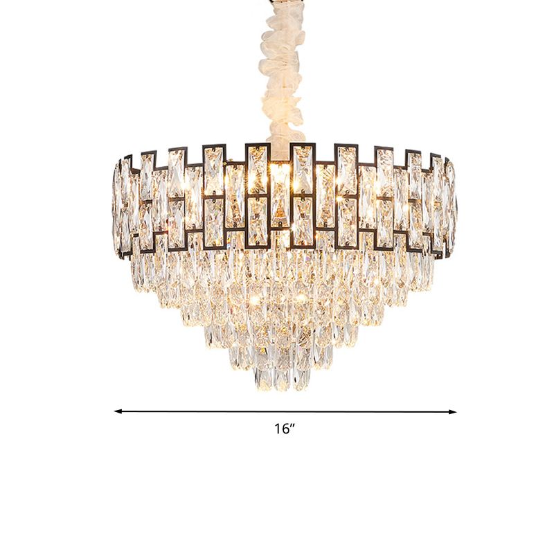 16"/19.5" Wide Nickel Tapered Ceiling Chandelier Modern 6/10 Heads Crystal Block Hanging Ceiling Light
