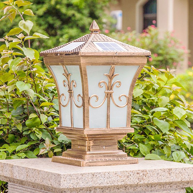 Rectangular Shape Metal Solar Pillar Lamp Modern 1 Light Outdoor Light