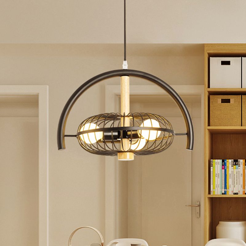 Lámpara de 3 luces enjaulada lámpara de metal de black metal industrial para el comedor