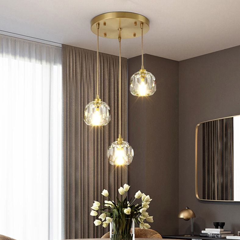 Round Down Lighting Pendant Modern Style Crystal Coppery Suspension Pendant Light