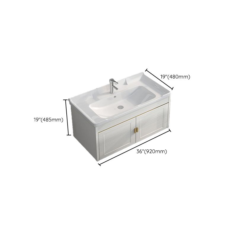 Single Sink Vanity Set Mirror Wall Mount Metal Frame Rectangle Bath Vanity with 2 Doors