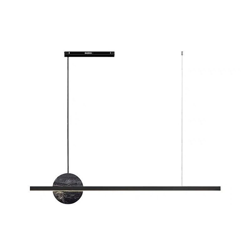Linear LED Kitchen Island Fixture in Black / Gold Brass and Marble Ceiling Pendant
