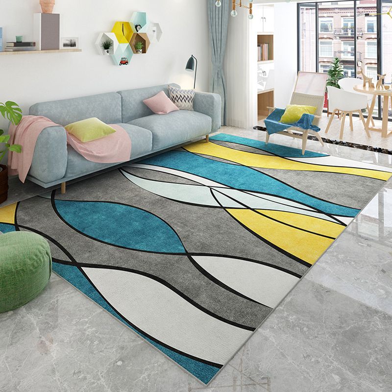Multi Color Modern Rug Synthetics Striped Area Rug Pet Friendly Carpet for Living Room