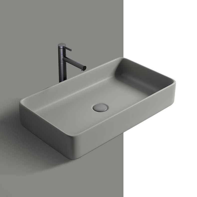 Contemporary Bathroom Sink Porcelain Rectangular Vessel Lavatory Sink with Pop-Up Drain