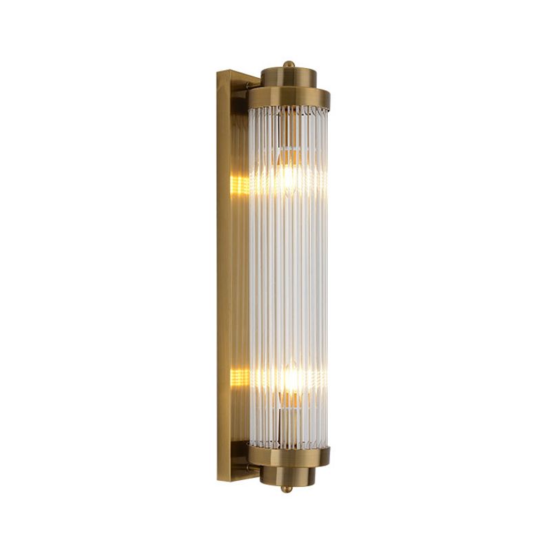 Buisvormige woonkamer muur sconce helder gecanneleerd glas 2 lichten postmodern wandlicht in goud