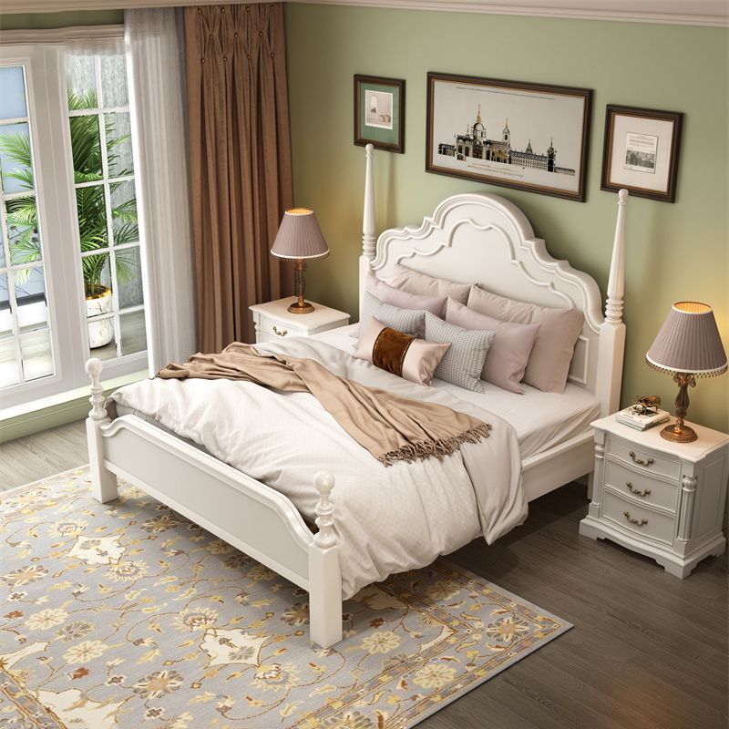 Mid-Century Modern Standard Bed Pine Wood Panel Bed with Headboard