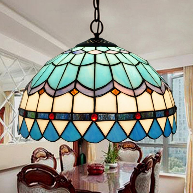 Baroque Stained Art Glass Hanging Lamp Kit Bowl Shape Ceiling Pendant Light for Hallway