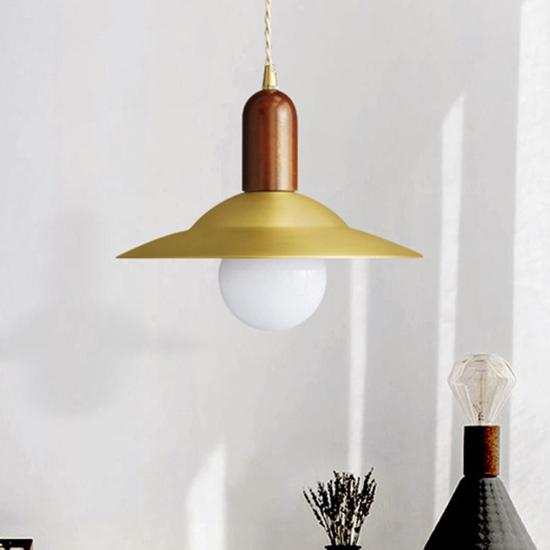 Modern Saucer Metal Hanging Lamp Kit 1 Light Suspension Pendant in Brass for Dining Room