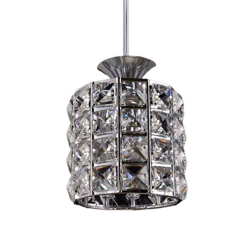 Crystal Drum Pendant Light Metal Frame Ceiling Light for Balcony