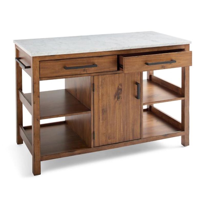 Contemporary Wood Kitchen Island Set Stationary Kitchen Island Table with Open Storage