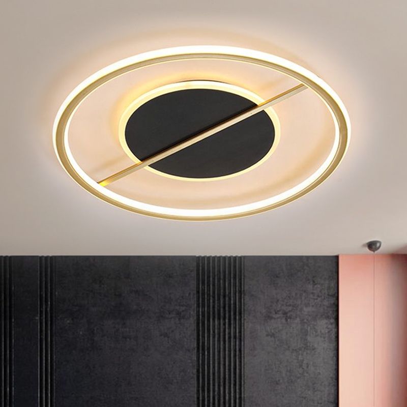 Modernist Round Flush Light Fixture Metal 16"/19.5" Wide LED Bedroom Flush Mount Lamp in Black, Warm/White Light