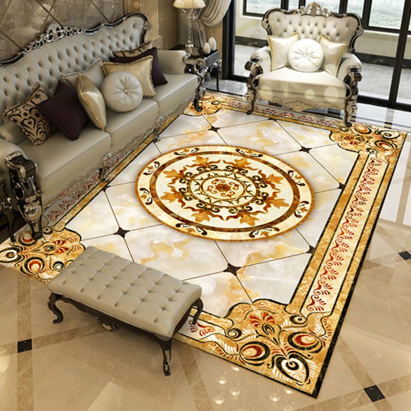Luxurious Marble Effect Rug European Style Carpet Polyester Stain Resistant Rug for Home Decoration