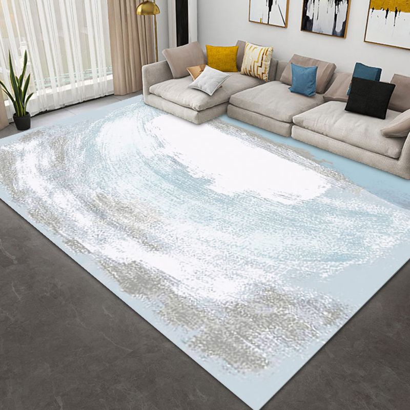 Light Blue Graphic Rug Polyester Modern Indoor Rug Non-Slip Backing Rug for Drawing Room
