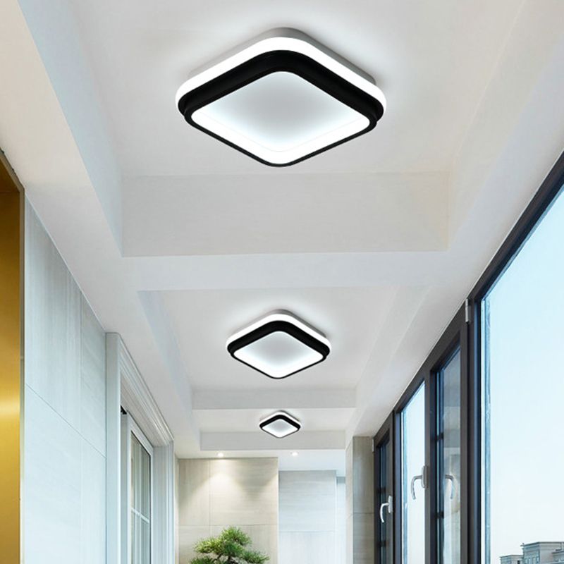 Minimalist LED Ceiling Mount Lamp Iron Black and White Square/Round Small Flush Light in Warm/White Light with Recessed Diffuser