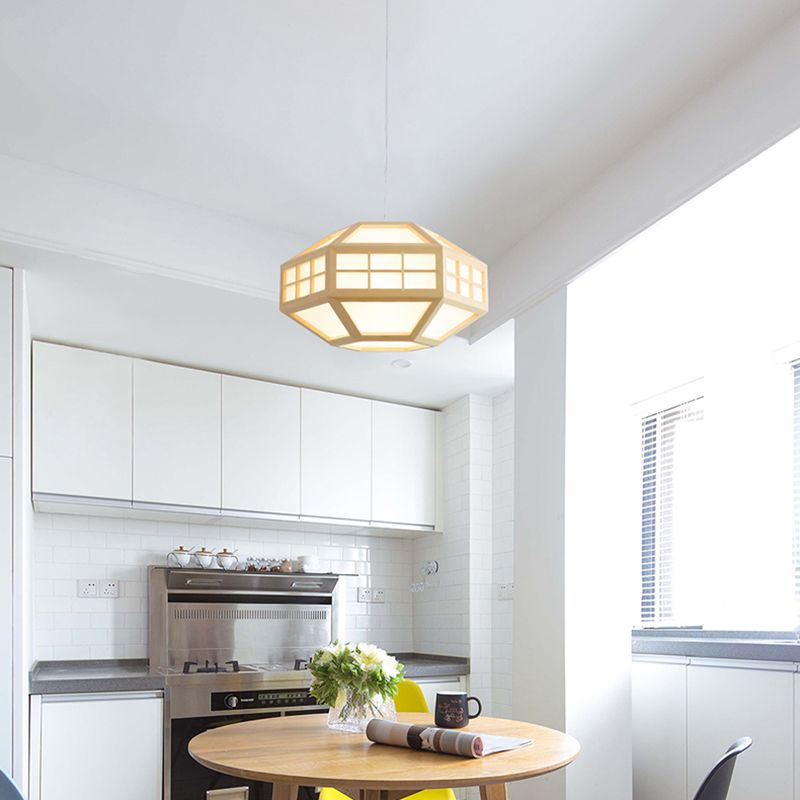Japanische Laterne Hanglampe Holz 1 Kopf Esszimmer Suspension Licht in Beige