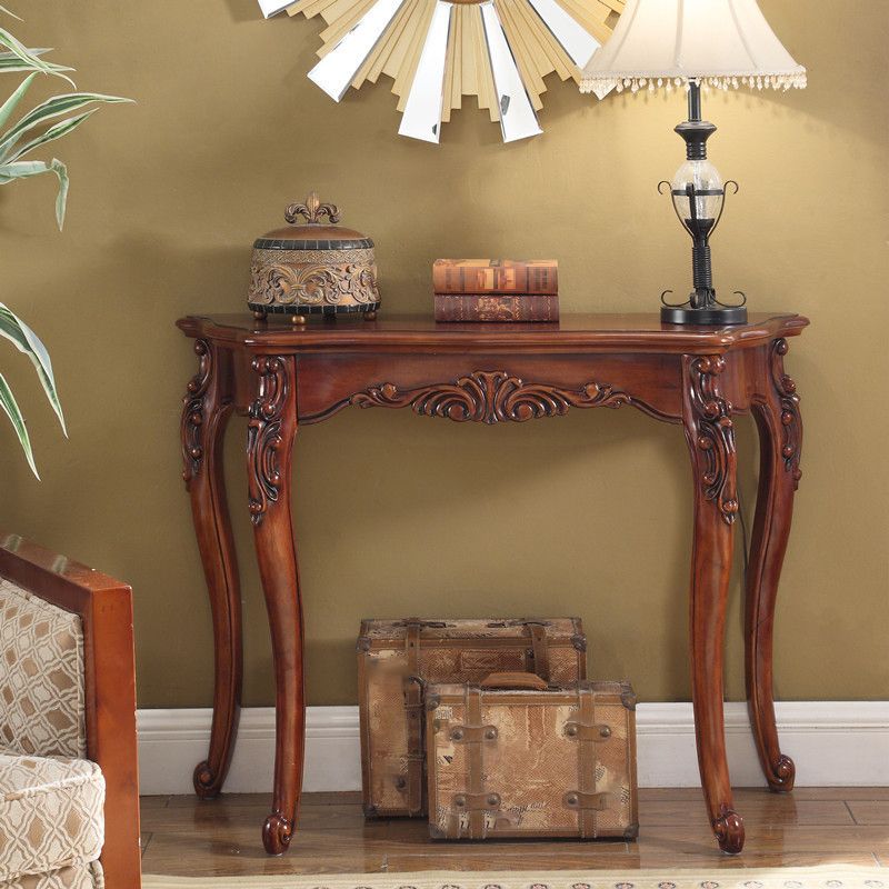 Free Form Shape Contemporary Console Table in Brown Wood Console Sofa Table
