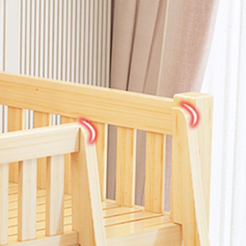 Scandinavian Bunk Bed Natural Solid Wood Kids Bed with Guardrail