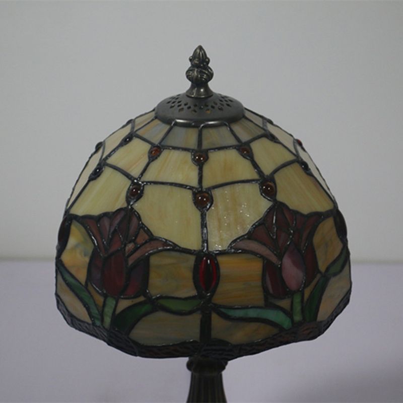 Antike Messing Einkopf Nachttisch Lampe Mediterraner Glas Rosa Rose/Rot Rose/Tulpe Nachttisch