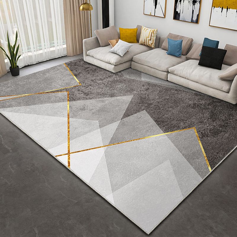 Chic Modern Carpet Grey Geometric Print Rug Polyester Stain Resistant Rug for Home Decor