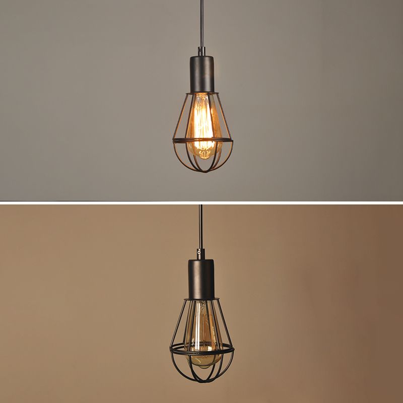 Black Industrial Style Ceiling Pendant Wire Cage Wrought Iron Light Kit for Dining Room