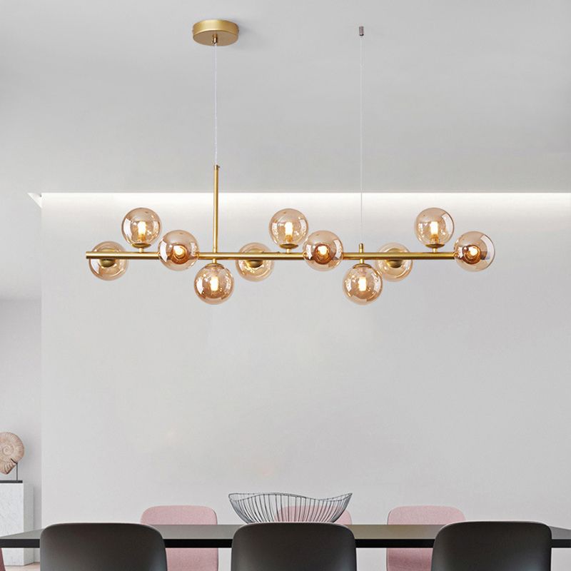 Amber Glass Ball Pendant Postmodern 7/9/11 Lamp Black/Gold Kitchen Island Lamp