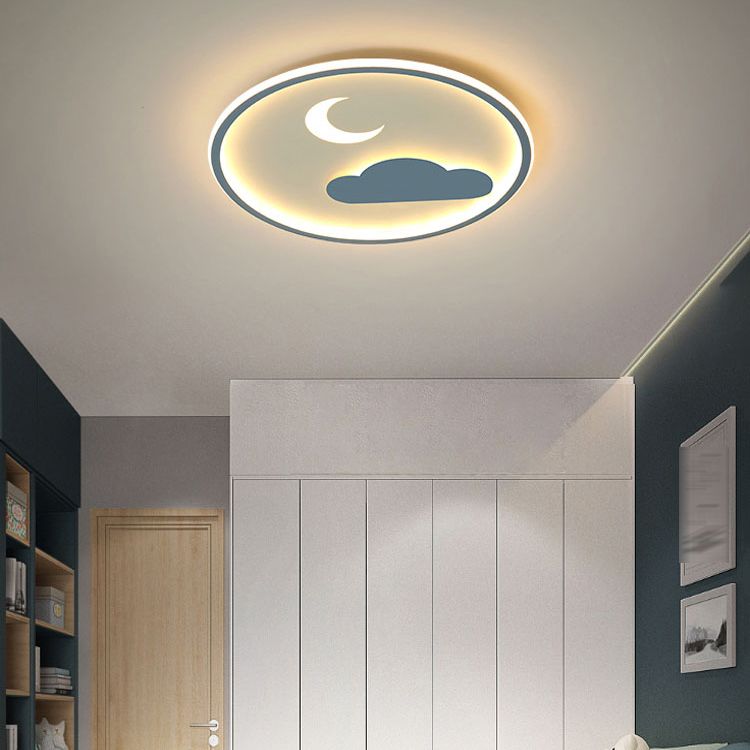 1 - Light Contemporary LED Flush Mount in Blue Iron Round Ceiling Mount
