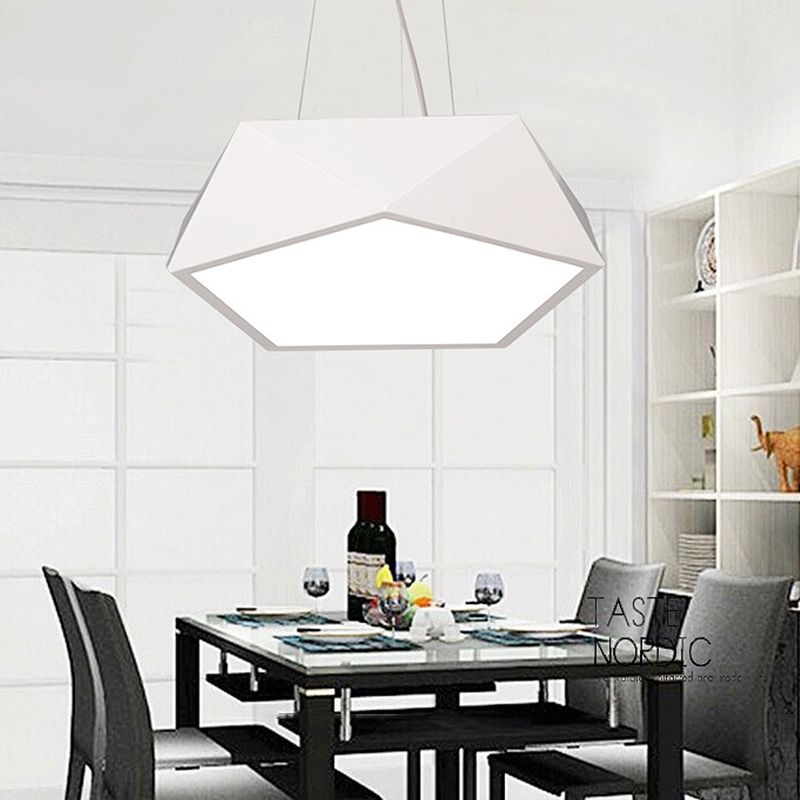 LED Pentagonal Pendant Lamp Nordic Metal Office Hanging Light with Acrylic Diffuser