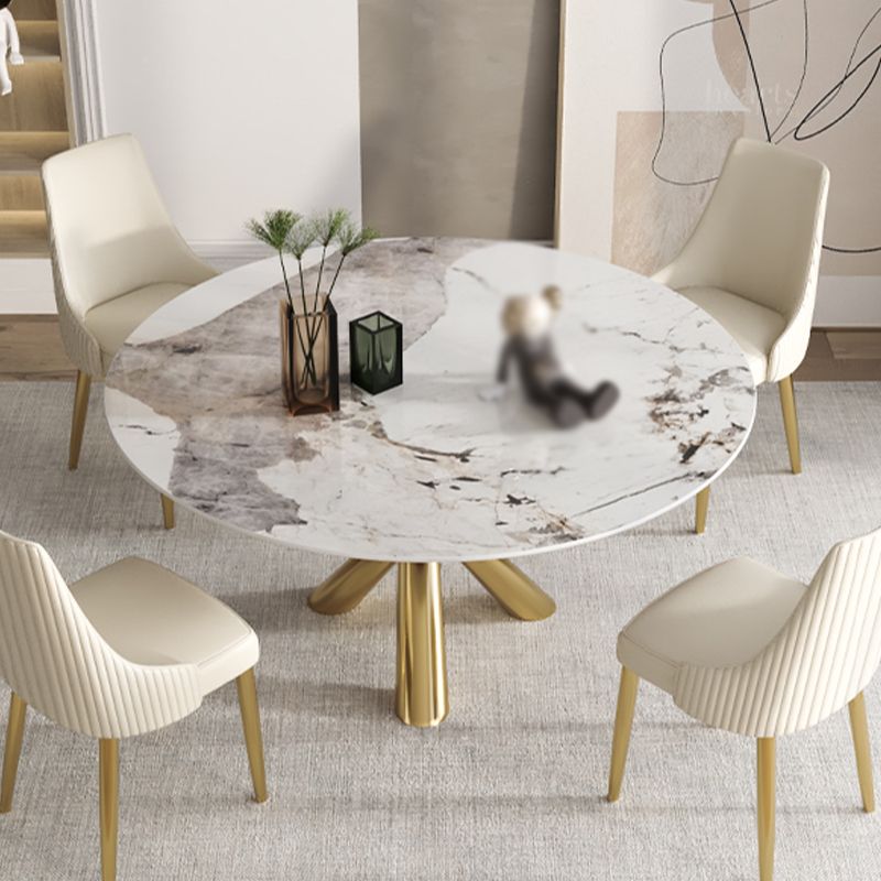 Sintered Stone Top Round Table Simplicity Gold Metal Base Dining Table