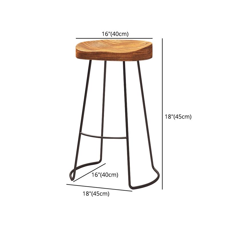 Modern Armless Backless Counter Stool Iron Cafe Bar Stool with Wooden Seat