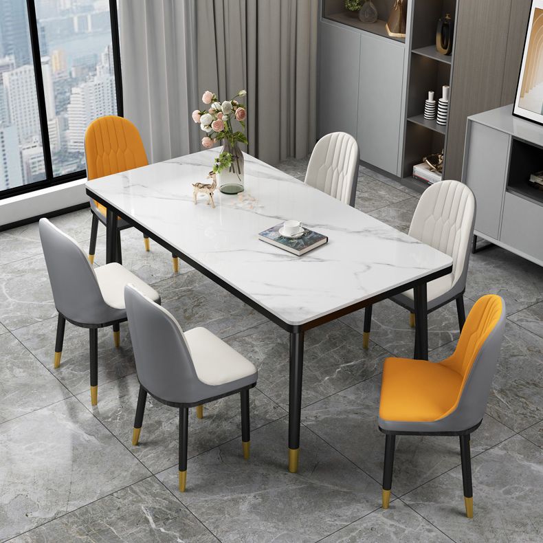 Rectangle Stone Top Dining Table Glam Style Kitchen Dining Table