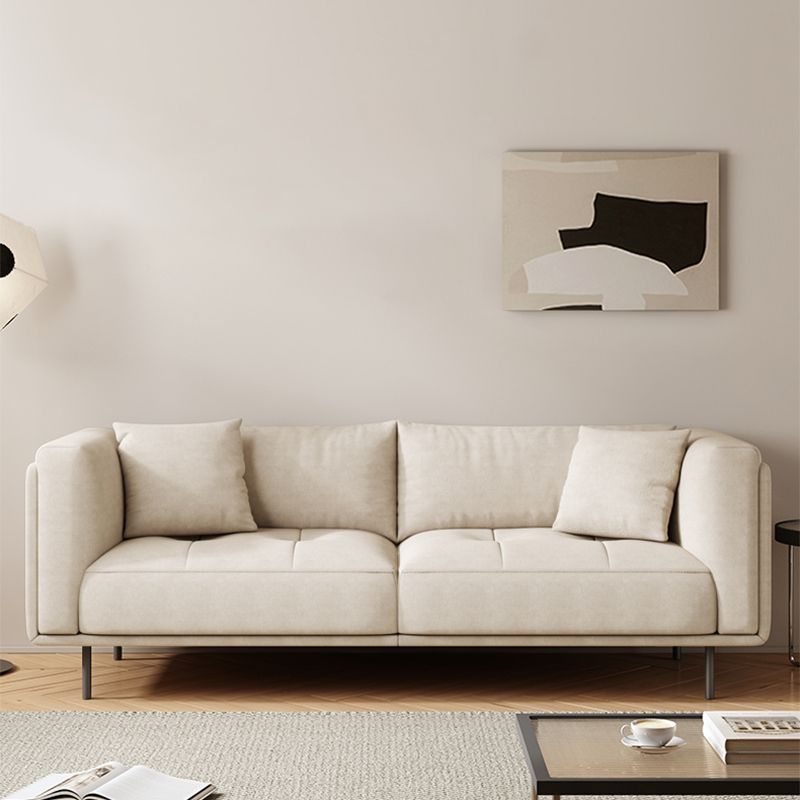 Contemporary Tuxedo Arm Cushions Sofa Faux Leather Standard Sofa with Pillows