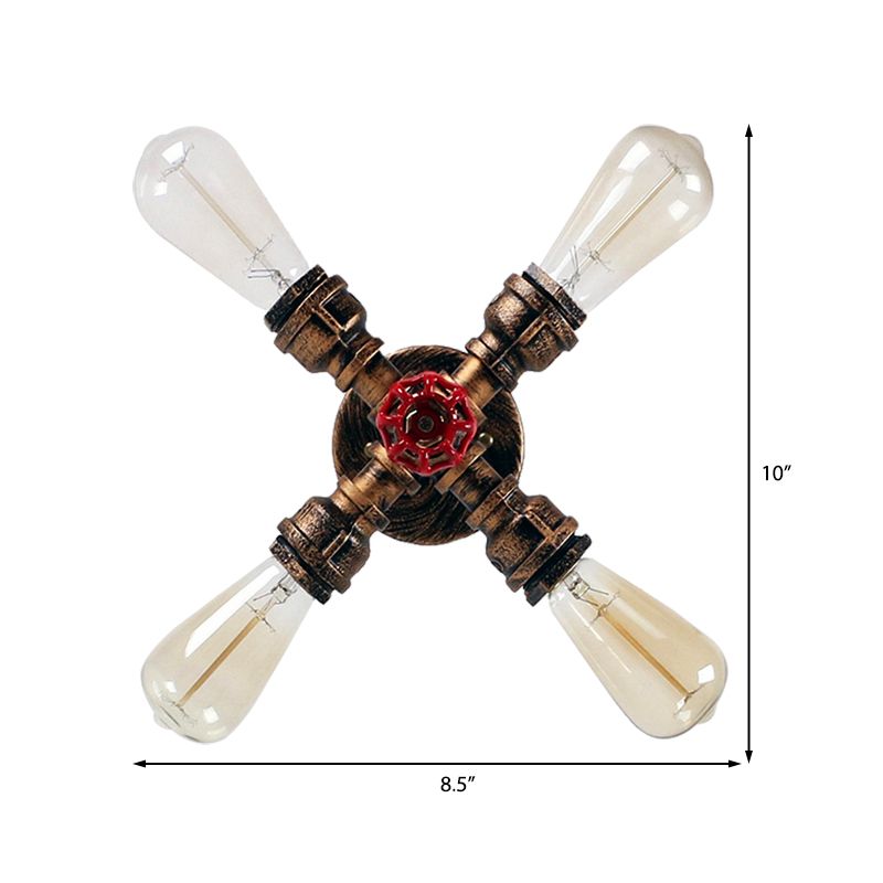 Schmiedeeisen -Sputnik -Wandlampe mit freiliegender Glühbirne und Ventilfarmhaus 4 Leuchten Innenmauer Bronze -Wandbeleuchtung