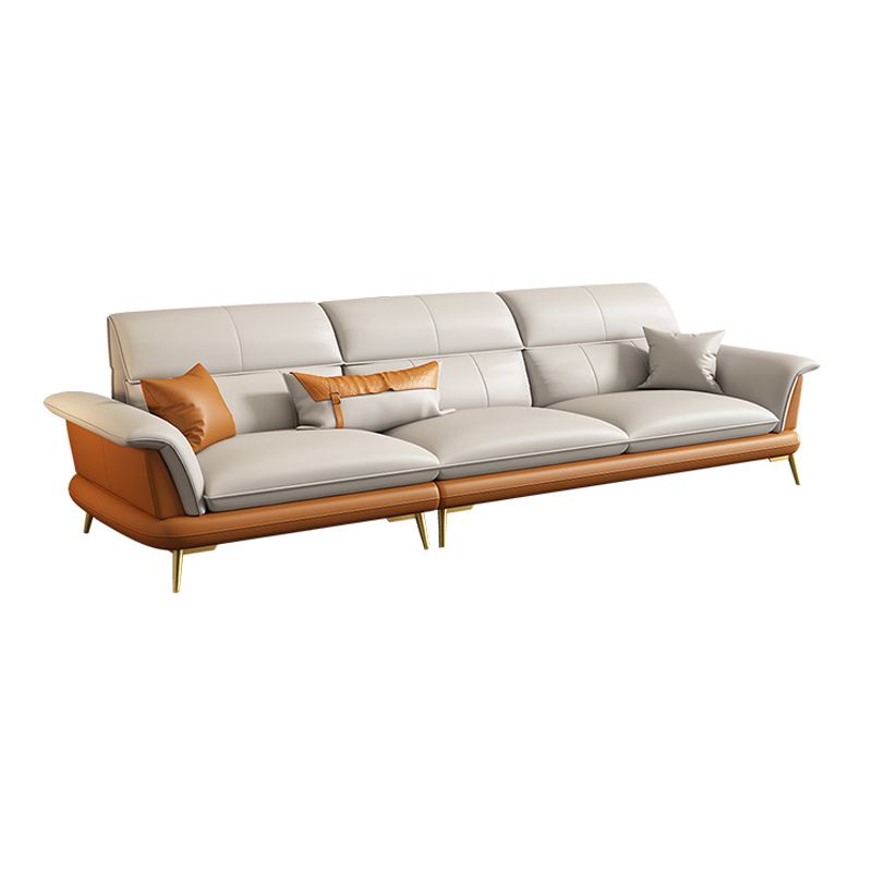 Modern Cream Genuine Leather Pillow Top Arm Sofa/Sectional for Living Room