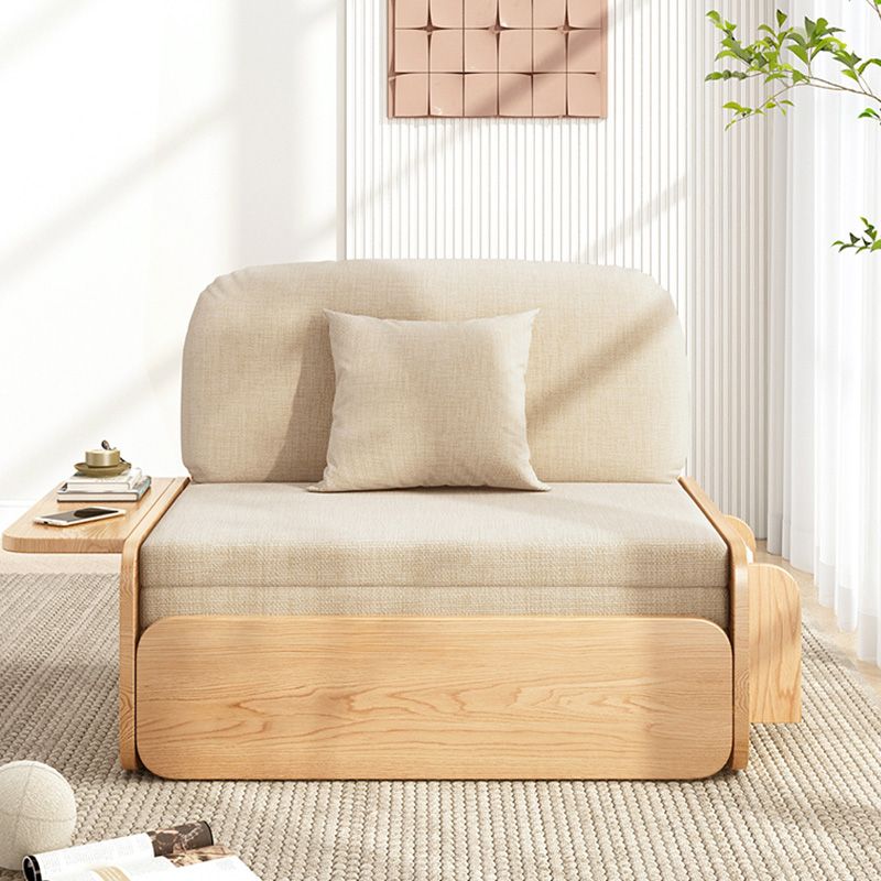 Contemporary Futon Sleeper Sofa Bed in Linen Blend and Solid Wood