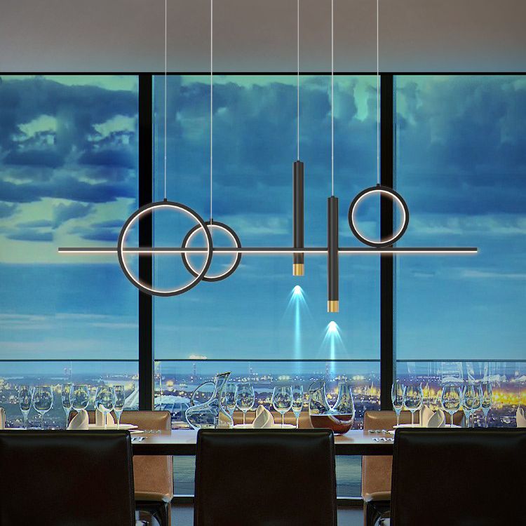 Black New Modern Island Chandelier Linear Aluminum Chandelier Lighting Fixture for Dining Room