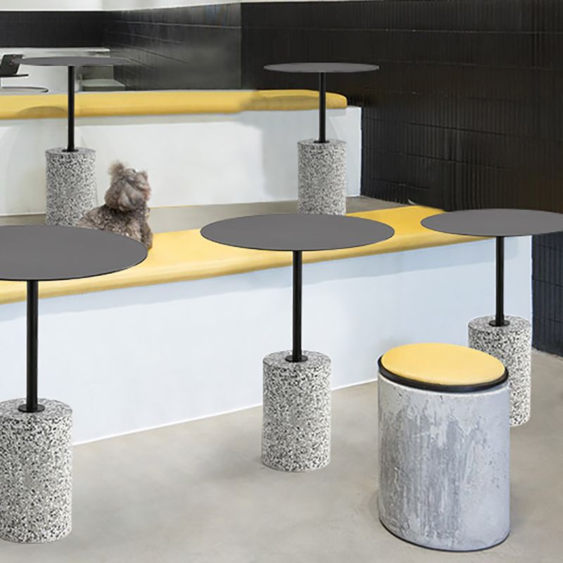 Contemporary Metal Round Side End Table with Single Terrazzo Base