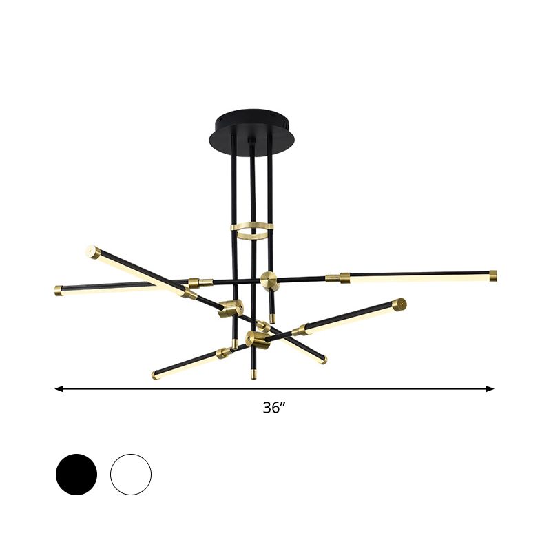 Modern Stick/Rectangular LED Chandelier Light Acrylic 6-Light Bedroom Ceiling Pendant in Black and Gold/White and Gold