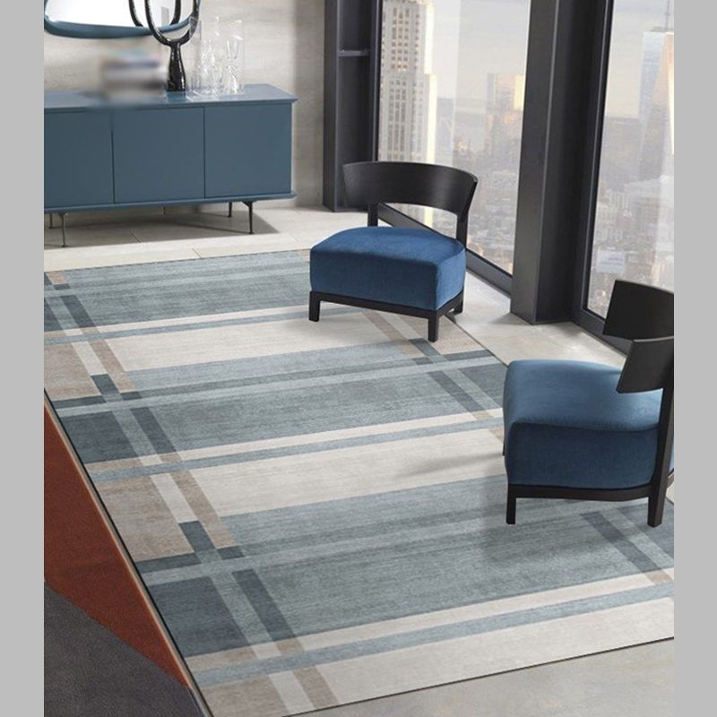 Grey Living Room Area Rug Modern Geometric Pattern Area Carpet Polyester Non-Slip Backing Rug
