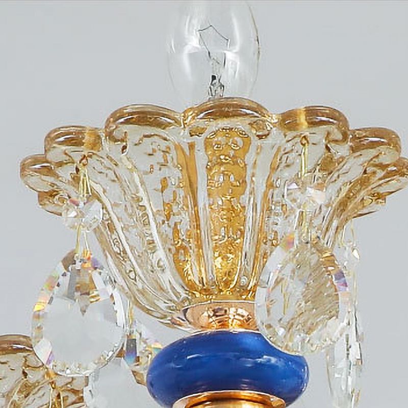 Candelabra Chandelier Light Fixture Traditional Metal 6 Heads Brass Suspension Pendant with Dangling Amber Crystal Accent
