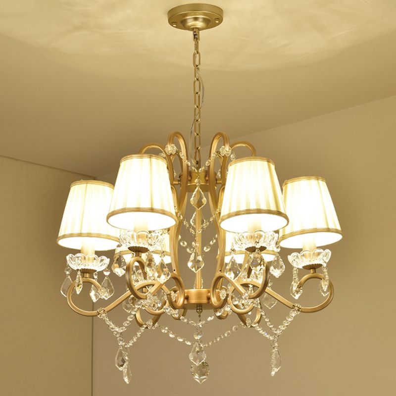 6 lampen hangende lampkit met conische kristalstandaards traditionele salon hanger kroonluchter in messing