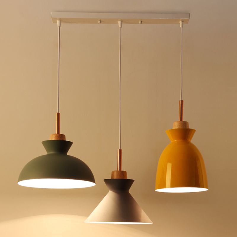 3-Light Macaroon Style Hanging Light Aluminum Shade Nordic Simplicity Pendant Light in Multi Color for Dining Room Bedroom