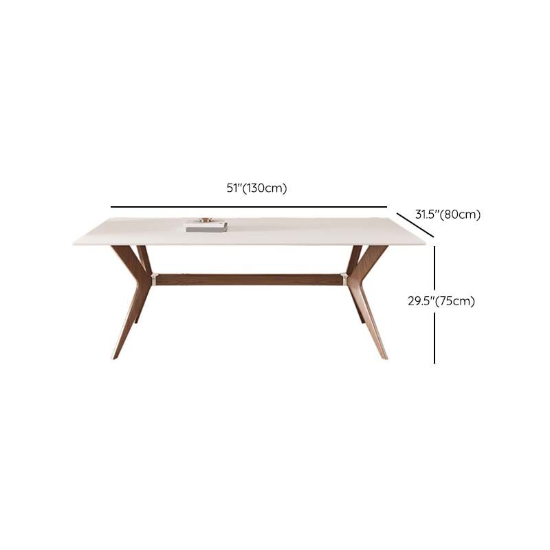 White Mid-Century Dining Table Stone Top Table with Wooden Frame for Home