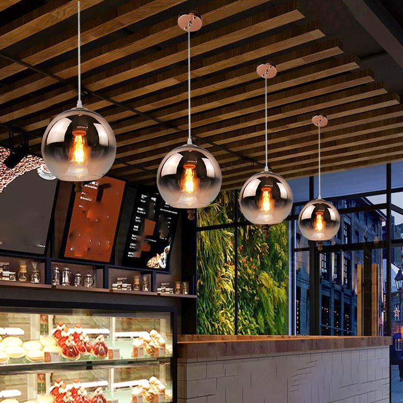 Glass Globe Single Hanging Lamp in Modern Artistic Style Wrought Iron Indoor Pendant Light