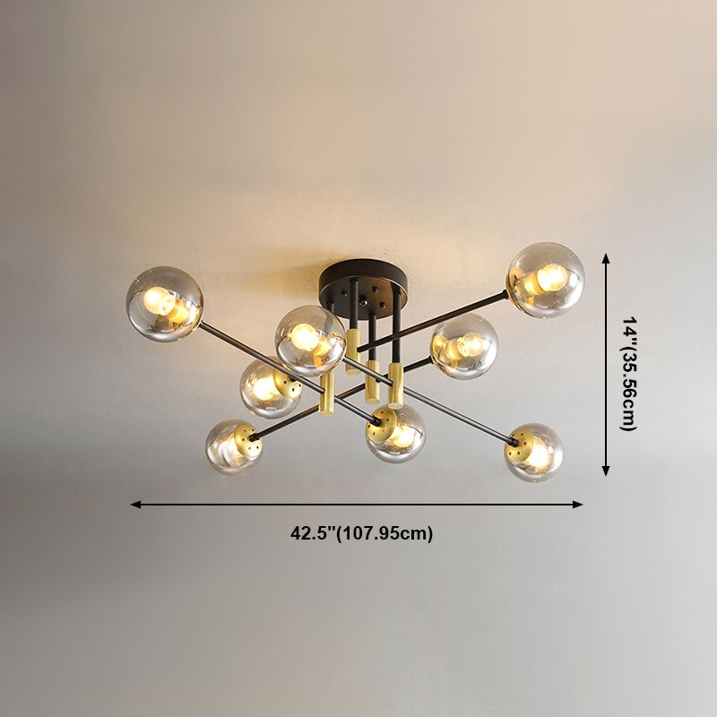 Modern Nordic Globe Semi Flush Mount Electroplate Iron Ceiling Light with Glass Shade
