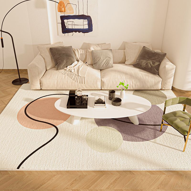 White Tone Nordic Rug Polyester Carpet Color Block Indoor Rug Non-Slip Backing for Living Room