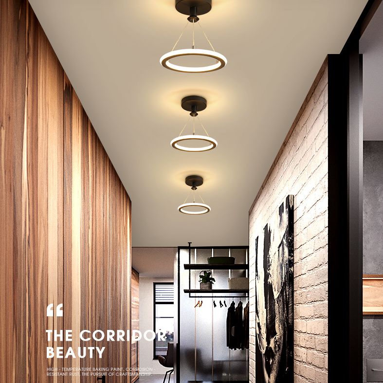 Circle Semi Flush Mount Light Metal Modern Flush Mount Ceiling Light Fixtures for Hallway