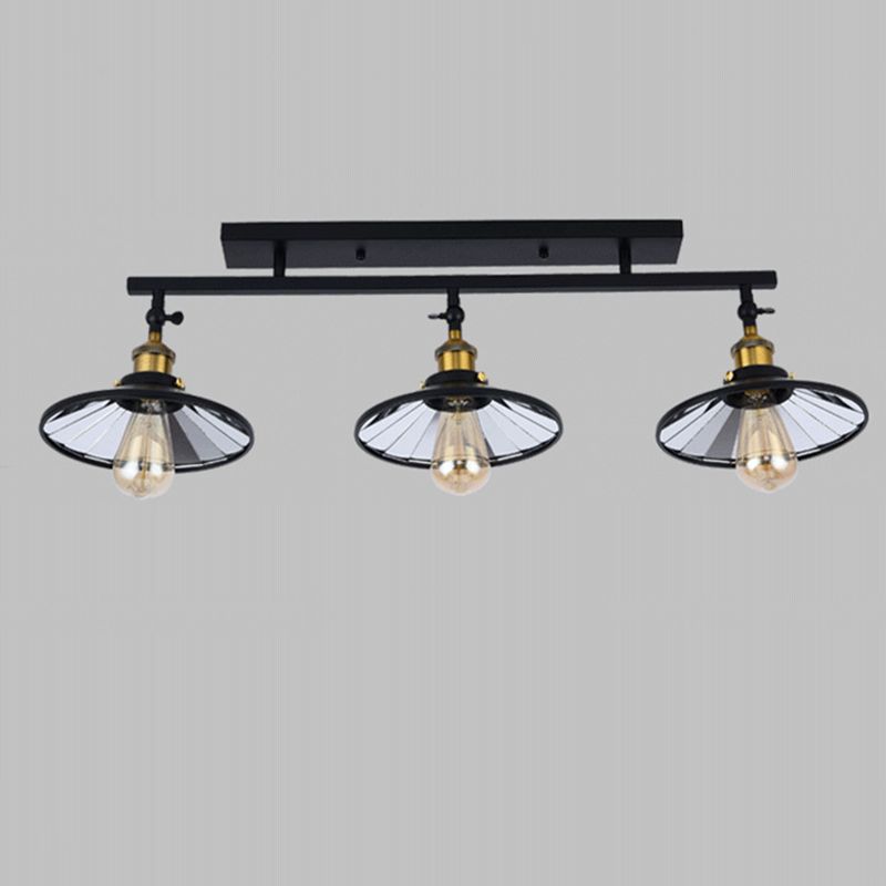Conical Dining Room Semi Flush Chandelier Industrial Metal 3-Head Black Ceiling Flush Light